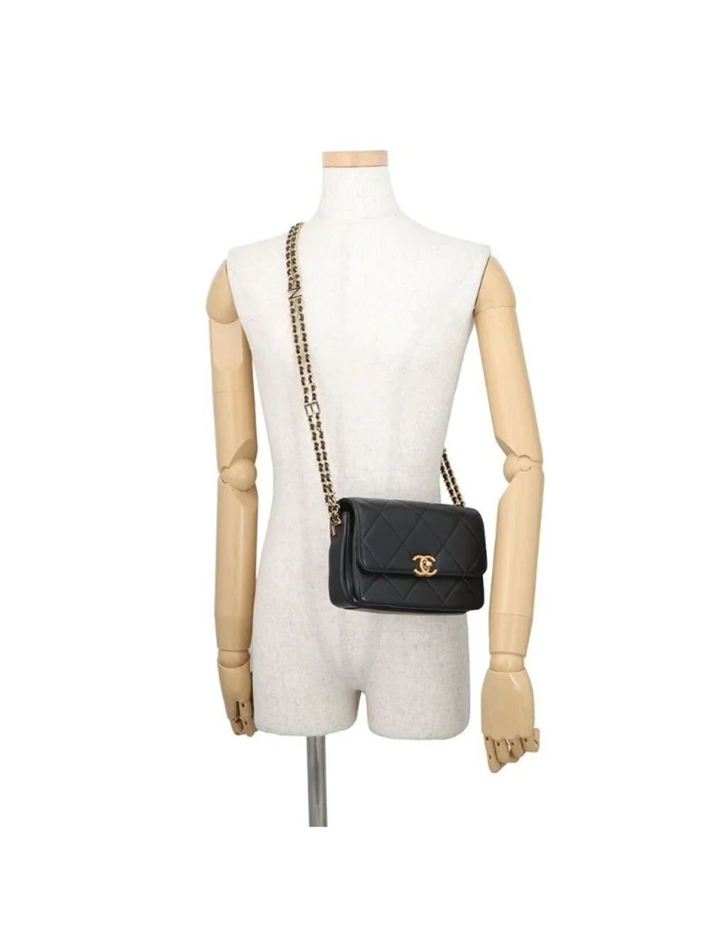 Chanel Chain Shoulder Bag Quilted Mini Flap CC Logo Lambskin Black